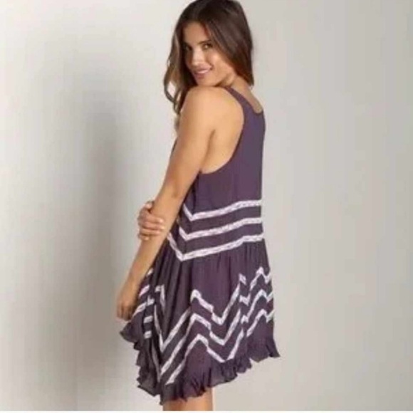 Free People Intimately voile and lace trapeze slip mini dress in eggplant, XS - Picture 4 of 8